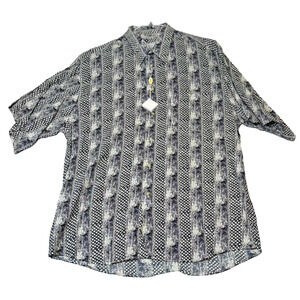 Vtg Marquis Rayon Shirt L Navy White Abstract Polka Dot Y2K Sales Sample Korea